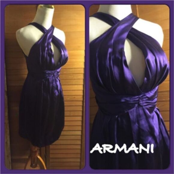 Armani Xchg Silk Royal Purple Cocktail Dress Sz 2 - Picture 6 of 8